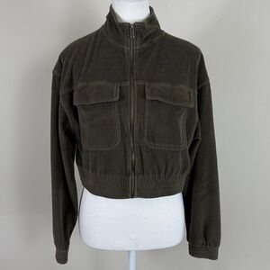 Aerie ‘Groove On’‎ velour Corduroy Cropped Streetwear Jacket Olive Green Small